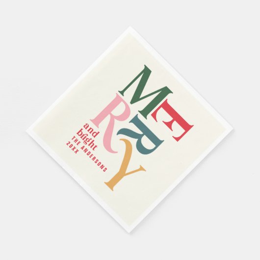 赤カラフルヴィンテージメリークリトマパーティー スタンダードランチョンナプキン (角)