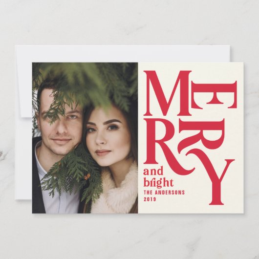 赤カラフルヴィンテージメリーchritsmas写真 案内状 (正面)