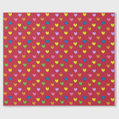 赤カラフル包みハート紙 ラッピングペーパー (フラット)