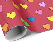 赤カラフル包みハート紙 ラッピングペーパー (ロールコーナー)