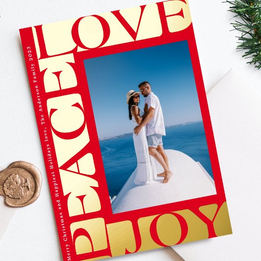 赤カラフル愛PEACE JOY 1枚のフォトフレーム 箔シーズンカード