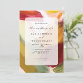 赤カラフル手鮮やか絵を描抽象芸術結婚 招待状 (スタンド正面)