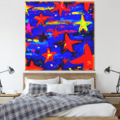 赤カラフル星。買今 キャンバスプリント (インサイチュ (寝室))