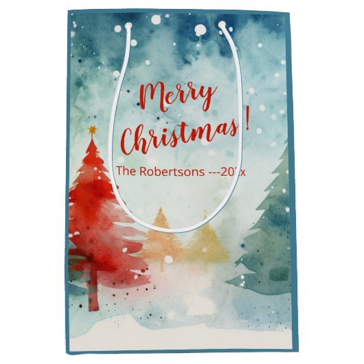 赤カラフル松 ミディアムペーパーバッグ (正面)