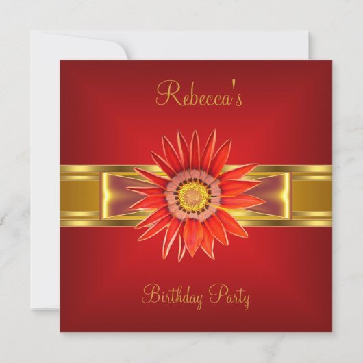 赤カラフル王室の花黄金ゴールド弓2 招待状 (正面)