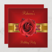 赤カラフル王室の花黄金ゴールド弓 招待状 (正面/裏面)