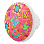 赤カラフル珊瑚礁パッチワークブロックアート セラミックノブ (右)