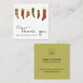 赤カラフル緑のクリスマスストッキングありがとう スクエア名刺 (正面/裏面)