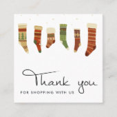 赤カラフル緑のクリスマスストッキングありがとう スクエア名刺 (正面)