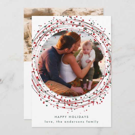 赤カラフル緑のクリスマス絵を描写数々の真 シーズンカード (正面/裏面)