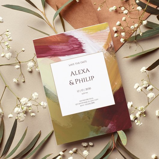 赤カラフル緑の手絵を描抽象芸術 招待状