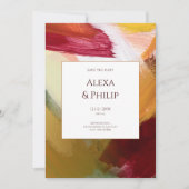 赤カラフル緑の手絵を描抽象芸術 招待状 (正面)