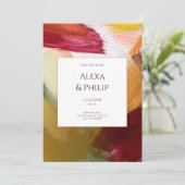 赤カラフル緑の手絵を描抽象芸術 招待状 (スタンド正面)