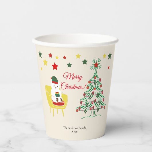 赤カラフル緑フェスティバルメリーモダンクリスマス 紙コップ (正面)