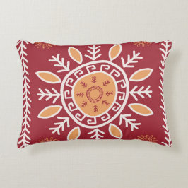 赤カラフル色、部族模様 アクセントクッション
