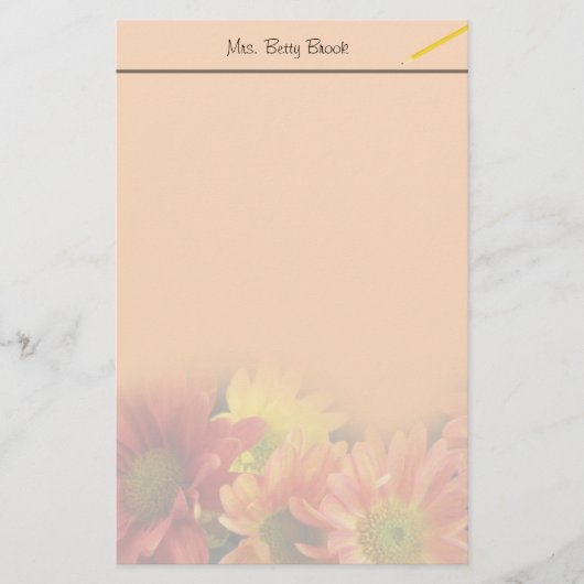 赤カラフル色、黄色、オレンジ色のデイジーの花。 便箋 (正面)