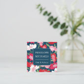 赤カラフル花柄ブルー スクエア名刺 (スタンド正面)