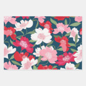 赤カラフル花柄ブルー ラッピングペーパーシート (正面3)