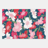 赤カラフル花柄ブルー ラッピングペーパーシート (正面2)