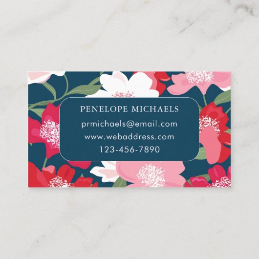 赤カラフル花柄ブルー 名刺 (裏面)