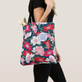 赤カラフル花柄ロゴ会社 トートバッグ (クローズアップ)