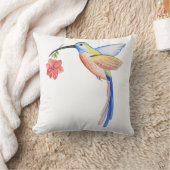 赤カラフル花水色ハチドリ クッション (ブランケット)