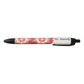 赤カラフル蓮フローラ花パーソナライズされた名 黒ボールペン (ボトム)