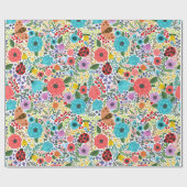 赤カラフル青の野生の花とラディバグ ラッピングペーパー (フラット)
