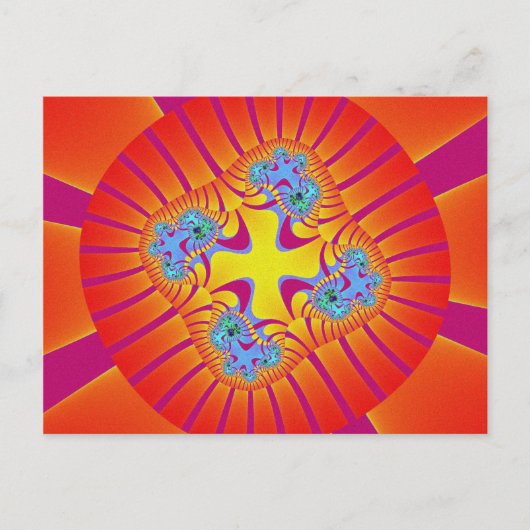 赤カラフル、オレンジ、紫のフラクタル ポストカード (正面)