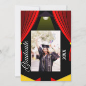 赤カーテンブラック&イエローフォト卒業グラード 招待状 (正面)