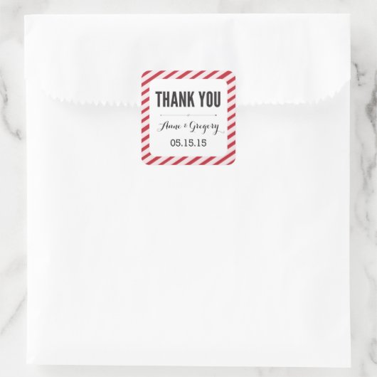 赤カーニバルストライプステッカーに感謝 スクエアシール (バッグ)