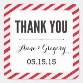 赤カーニバルストライプステッカーに感謝 スクエアシール (正面)