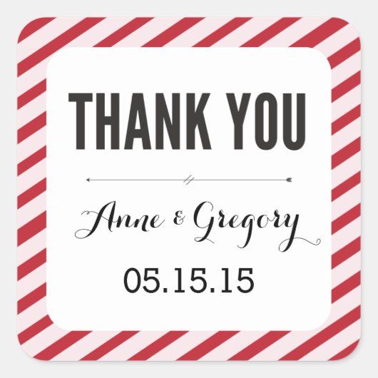 赤カーニバルストライプステッカーに感謝 スクエアシール (正面)