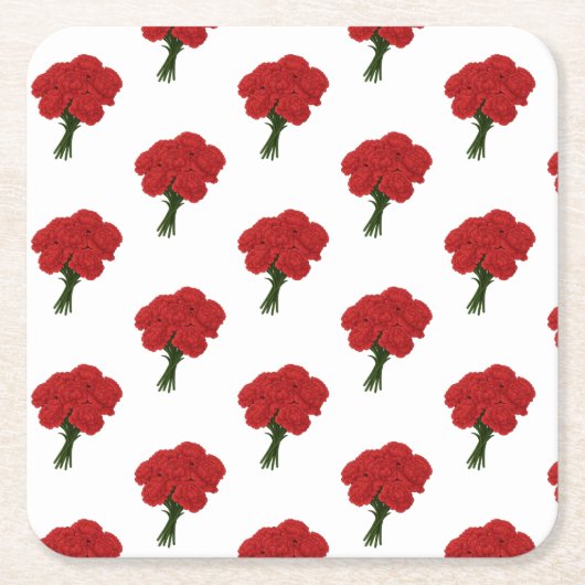 赤カーネーションの花束 – Romantic エレガント Art スクエアペーパーコースター (正面)