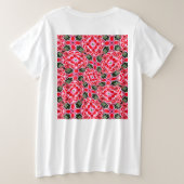 赤カーネーション模様 プラスサイズTシャツ (デザイン裏面)