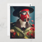 赤ガスマスクはがき内の女性 ポストカード (正面/裏面)