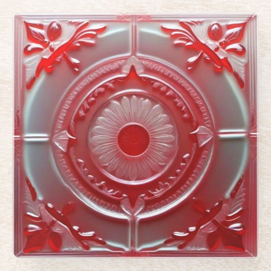 赤ガラスユニークコースター ガラスコースター (正面)