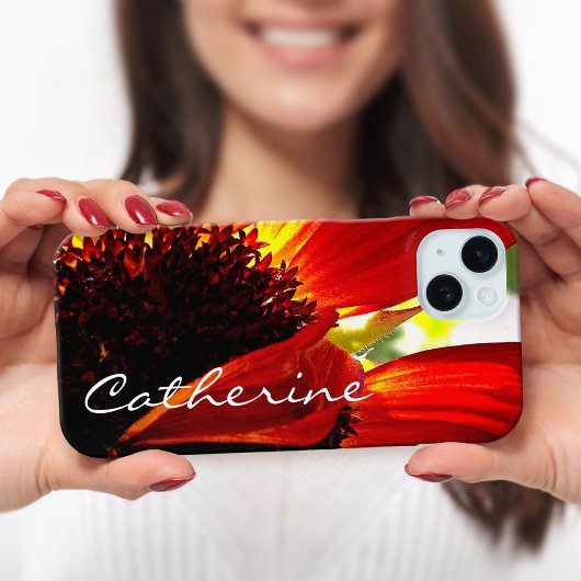 赤ガーベラデイジー花写真スクリプト名前をカスタムする Case-Mate iPhoneケース