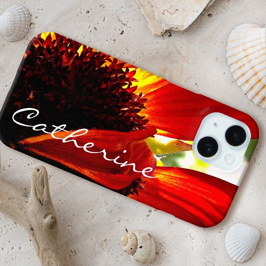 赤ガーベラデイジー花写真スクリプト名前をカスタムする Case-Mate iPhoneケース