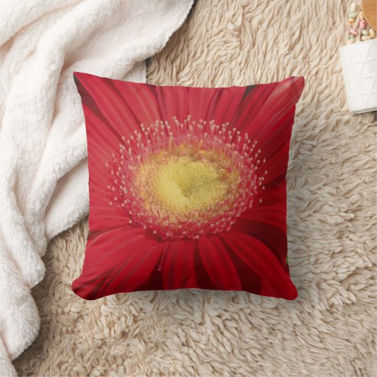 赤ガーベラデイジー:無地のほぼ赤の枕 クッション (ブランケット)