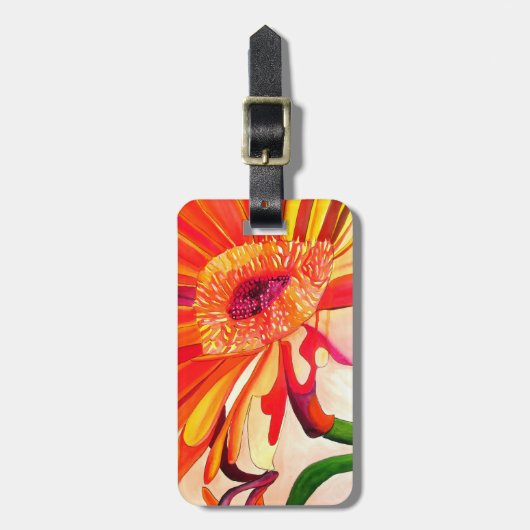 赤ガーベラ花の水絵画色の芸術 ラゲッジタグ (正面縦)