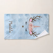 赤ガーリーちゃんブルー大理石ユニコーントナカイ雪 ハンドタオル (ハンドタオル)