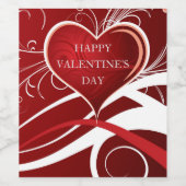 赤ガーリーと白のハートとフローラの渦巻き ワインラベル (シングルラベル)