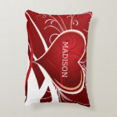 赤ガーリーと白の抽象芸術ハートとフローラ渦巻き アクセントクッション (裏面(縦))