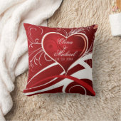 赤ガーリーと白の抽象芸術ハートとフローラ渦巻き クッション (ブランケット)