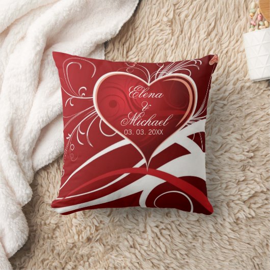 赤ガーリーと白の抽象芸術ハートとフローラ渦巻き クッション (ブランケット)