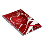 赤ガーリーと白の抽象芸術ハートとフローラ渦巻き ノートブック (右側)