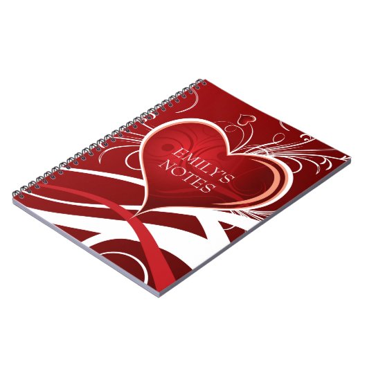 赤ガーリーと白の抽象芸術ハートとフローラ渦巻き ノートブック (左側)