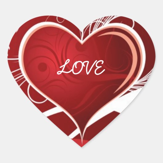 赤ガーリーと白の抽象芸術ハートとフローラ渦巻き ハートシール (正面)
