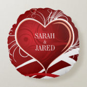 赤ガーリーと白の抽象芸術ハートとフローラ渦巻き ラウンドクッション (正面)